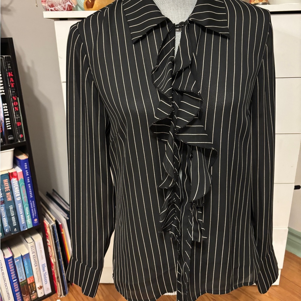 Black Striped Ruffle Blouse - Picture 2 of 4